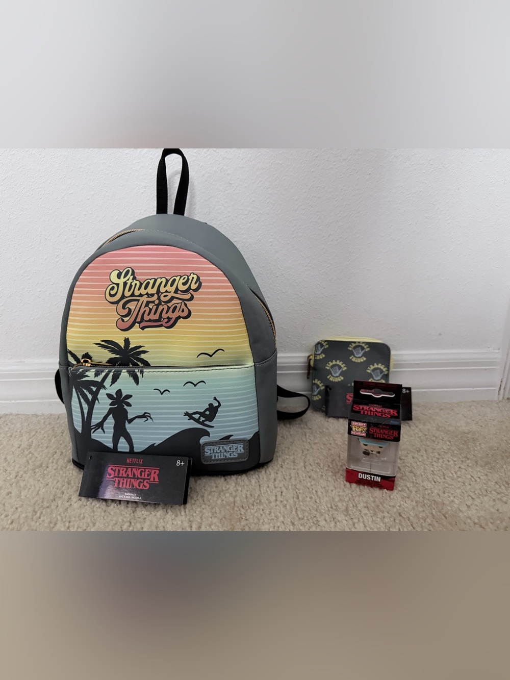 Netflix Stranger Things combo back pack with wallet & Dustin key chain NWT